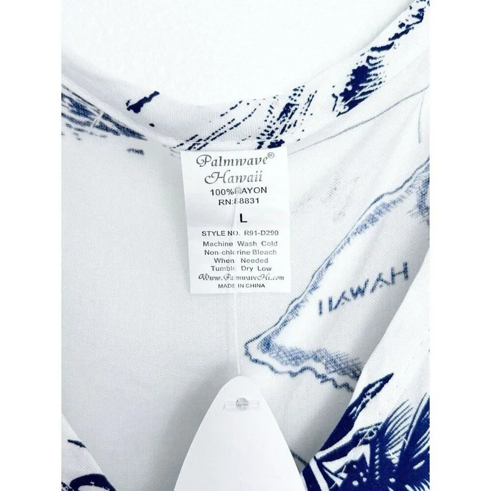 Ladies Hawaiian Islands Beach Cover Up Dress Size L Blue And White - Picture 2 of 5